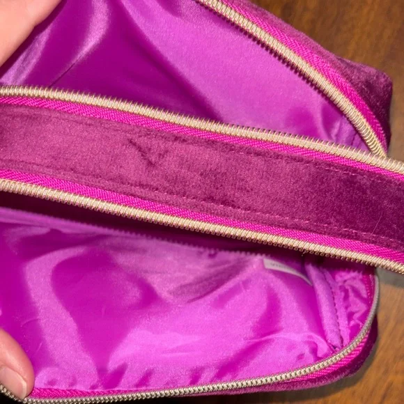 Ipsy Magenta Velvet Cosmetic Pouch with Gold Accents - Picture 3 of 3